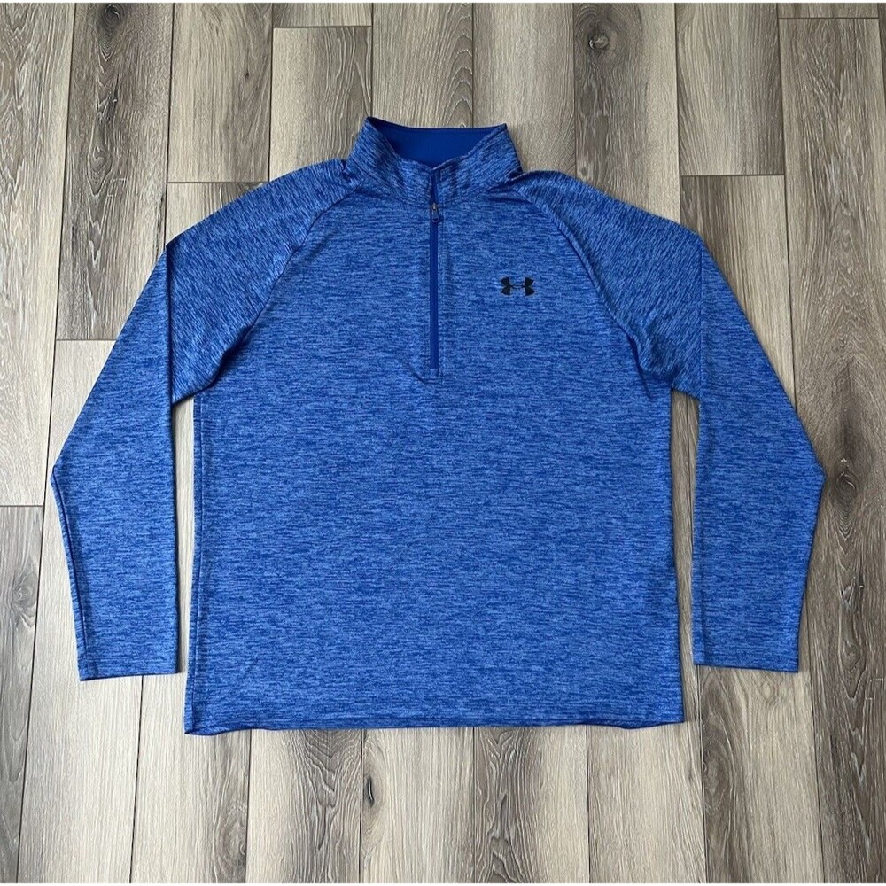 Under Armour HeatGear Heather Blue 1/4 Zip Long Sleeve Mock Neck Mens Sz Large